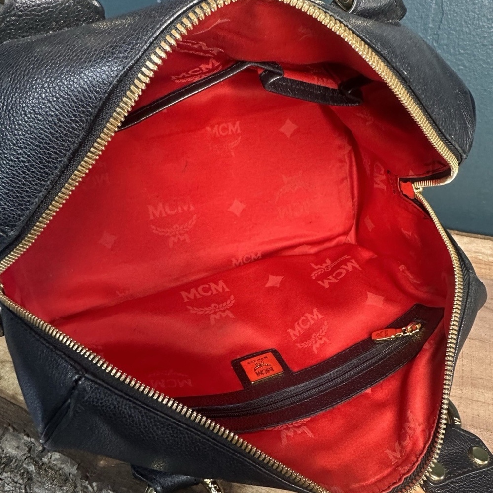 MCM Munchen Black Leather Mini Boston Bowler Satchel Bag Gold Vintage - Picture 11 of 12